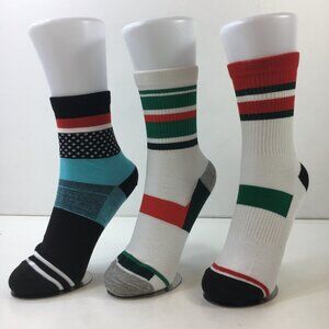 Unisex Crew Socks Set 3 Stripes Colorblock White Red Green Black Blue